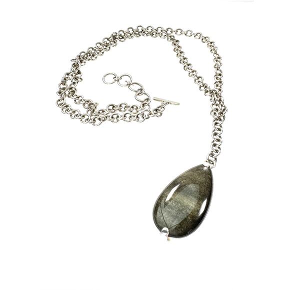 Golden Obsidian 925 Sterling Necklace Handmade Chain Natural Volcanic Glass